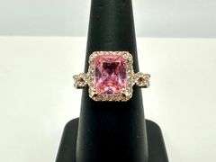 14 Kt Rose Gold Plated Radiant Cut Pink Simulated Diamond Ring