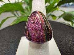 Sterling Silver 925 One of a Kind Dichroic Glass Ring Size 6.25