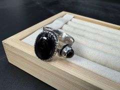 Sterling Silver Black Onyx Gemstone Cab Ring Size 10