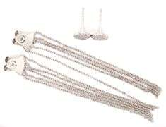 14kt White gold pave diamond stud earrings with fringe jacket earrings