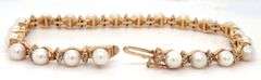 14kt Yellow gold pearl and diamond link bracelet