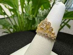 10k Yellow Gold White CZ Tiara Princess Crown Quinceanera 15 Anos Ring Size 7