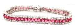 925 Sterling silver red and white cubic zirconia link bracelet