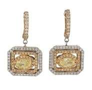 1.28ctw Yellow and White Diamond Double Frame Two Tone Drop Earrings in i4K