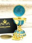 HANDMADE Fabergé-Style Globe Egg Trinket Box – 24K Gold Decor, Austrian Crystal, Sailboat & Twin Fis