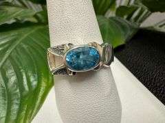 Sterling Silver Natural Gemstone Blue Topaz Ring Size 10