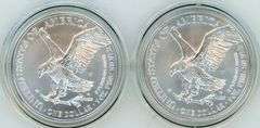Perfect Gem BU 2021-W & 2022-W $1 Silver Eagles. Box/COA's