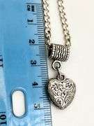 925 Sterling Silver Scrolled Or Filigree Design Heart With Long Curb Link Chain Necklace