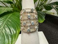 Sterling Silver Natural Gemstone Blue Topaz Ring Size 6