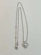 925 Sterling Silver Oval Shape Center Crystal Pendant With Doble Halo Design Necklace