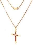 14kt Yellow gold ruby cross pendant on chain