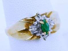 Vintage 10K Emerald & Diamonds Ring, Size 7