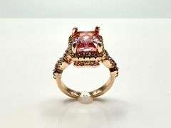 14 Kt Rose Gold Plated Radiant Cut Pink Simulated Diamond Ring
