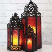 Moroccan-Style Metal Candle Lantern Set