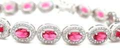 925 Sterling silver oval red and round white cubic zirconia link bracelet