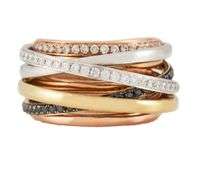 1.13ctw White and Black Diamond Multi Row Tri Color Band Ring in 18K