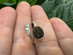 Sterling Silver 925 Titanium Coated Druzy Agate Crystal Stone Ring Adjustable Spoon Band