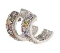 1.25ctw Multi-Color Sapphire and 1.00ctw Diamond Huggie Hoop Earrings in 14K