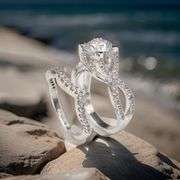 14 Kt White Gold Plate 2 Band Stackable 2.65 Ct Lab Simulated Diamond Ring Set