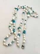 925 Sterling Silver Long Honora Pearl And Turquoise Necklace