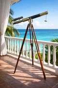 Brass Double-Barrel Floor Telescope with Leather Wrap
