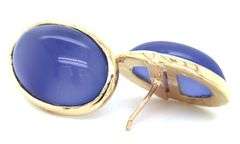 14kt Yellow gold bezel set oval cab Iolite stud earrings