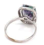 14kt White gold Cushion mystic topaz and diamond halo ring