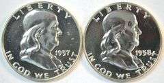 Gem Proof 1957 and 1958 Franklin Half Dollars