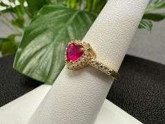 14k Yellow Gold Heart Ring w/ White & Pink CZ's Size 7
