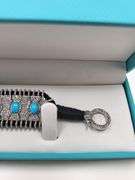 Elegant Sterling Silver Turquoise Bracelet woven in Fine Cloth