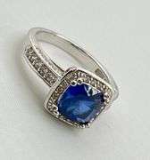 925 Sterling Silver Two Carat Blue Sapphire With CZ Halo ring