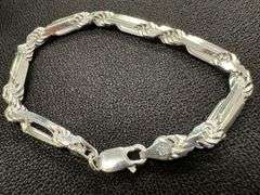 Sterling Silver Long Rope Figarope 6mm Wide Knot Figaro Link Bracelet Chain 8"