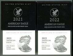 Perfect Gem Cameo PRF 2021-S & 2022-S $1 Silver Eagles. Box/COA's