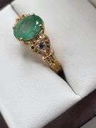 Very fine one Emerald ring in silver 14k gold plated with diamond accent