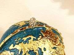 HANDMADE Fabergé-Style Globe Egg Trinket Box – 24K Gold Decor, Austrian Crystal, Sailboat & Twin Fis