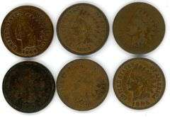 Six Assorted Indian Head Cents: 1864-1905