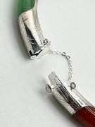 925 Sterling Silver Kwan Collection Hinged Bangle With Multi Color Jade Detail