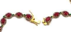 Gorgeous 17.50CTW Oval Faceted Rubies, 5.00CTW Diamonds & Emerald Necklace in14K Yellow Gold Over St