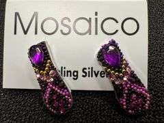 Original Handmade Mosaico Necklace & Earring Set 925 Sterling Silver Mexico Artistic Jewelry