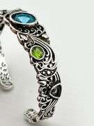 925 Sterling Silver Filigree Design Multi Volor Gemstone Cuff Bracelet