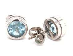 14kt White gold 1.50ctw bezel set aquamarine stud earrings