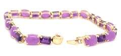 14kt Yellow gold 6ctw emerald cut amethyst and oval Jade link bracelet