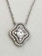 925 Sterling Silver Oval Shape Center Crystal Pendant With Doble Halo Design Necklace