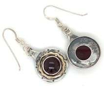 925 Sterling silver Garnet Cab 2 tone earrings