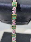 Old Fashion Silver Bracelet with high value Diamonds, Emeralds, and Rubies