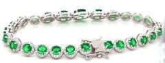 925 Sterling silver round green and white cubic zirconia link tennis bracelet
