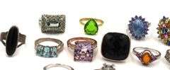 Group lot of 15 vintage 925 sterling silver gemstone rings