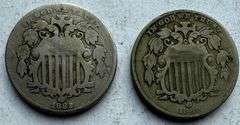 Two 1882 Shield Nickels