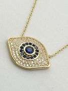 925 Sterling Silver Gold Tone Eye Shaped Evil Eye Necklace