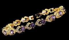 Gold Plate Simulated Amethyst and Diamond 4 Piece Set
